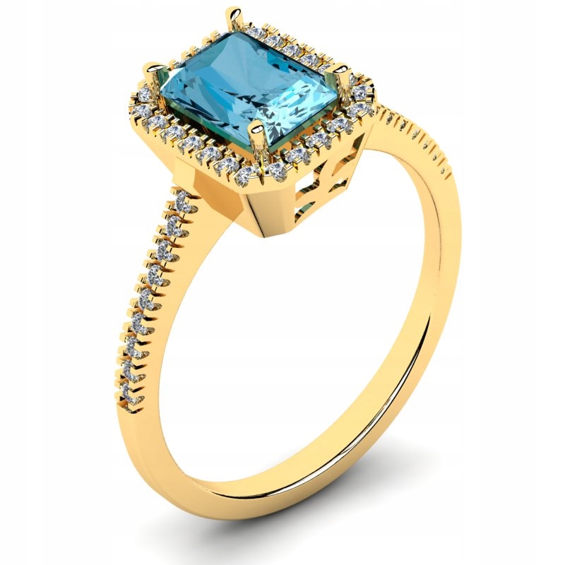 

Pierścionek Złoty Koktajlowy Z Błękitną Cyrkonią