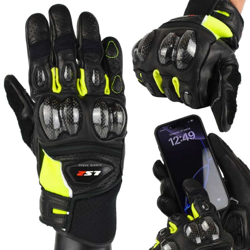 Motocyklové rukavice LS2 Carbon Koža LS2 Spark 2 Man Black H-v M
