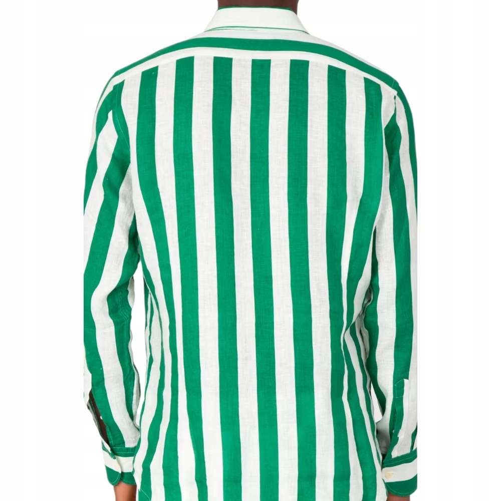 Koszula Męska MC2 Saint Barth w Paski Lniania Biało-Zielona r.XL Kolekcja Wiosna/Lato 2024