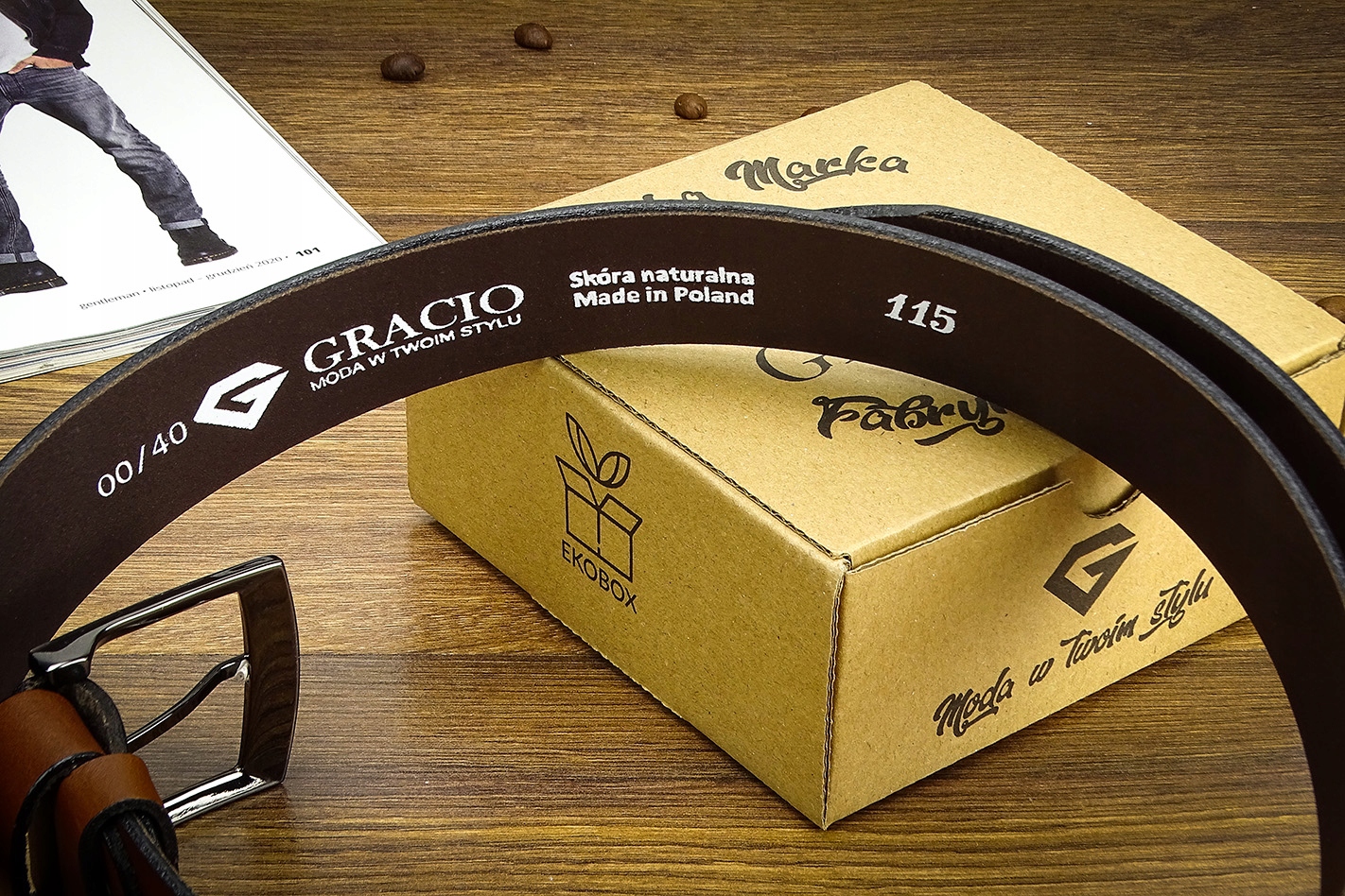 PASEK MĘSKI GRACIO BIZNESOWY SKÓRZANY SZEROKI 4 CM Kolor okuć srebrny