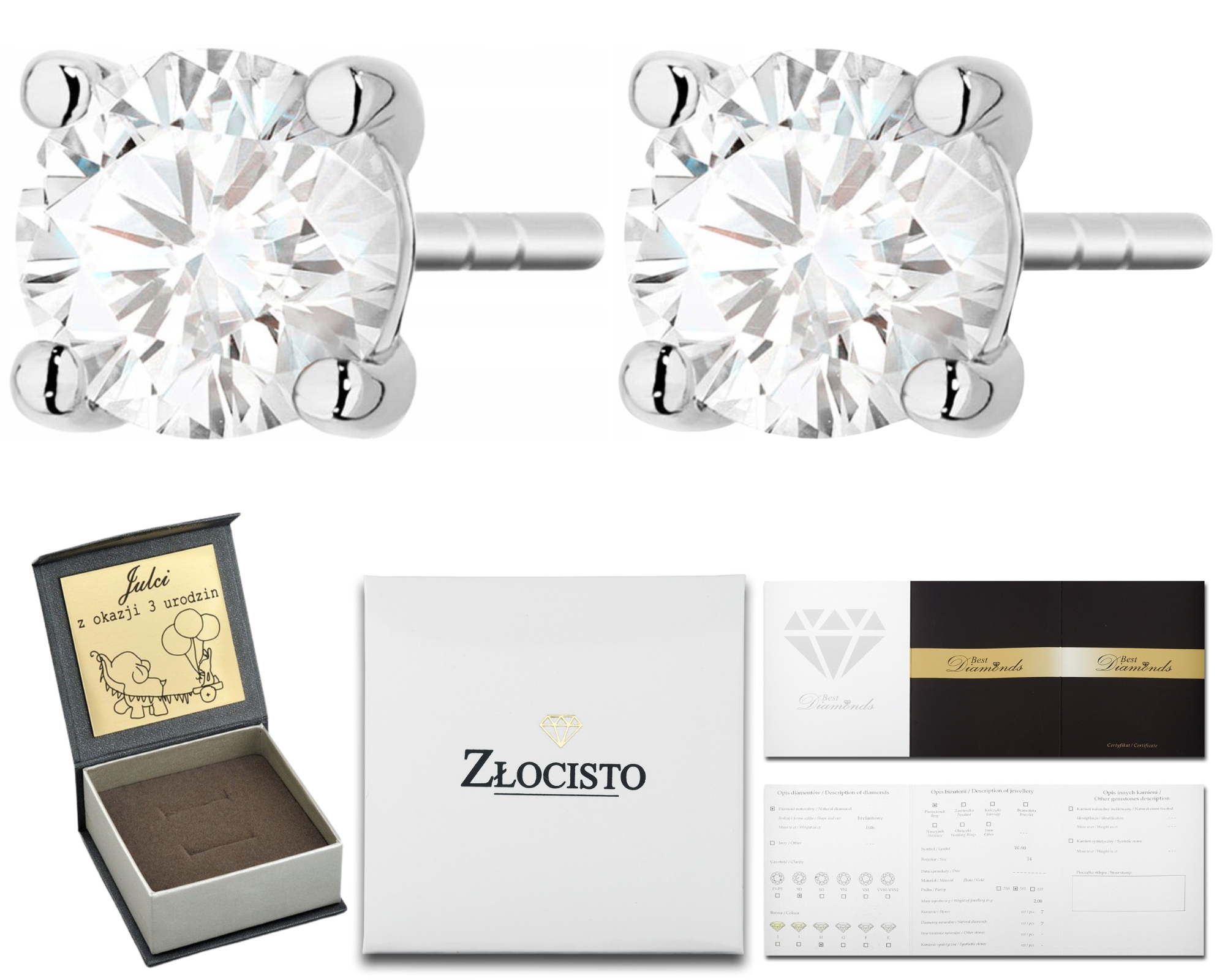 Bílé Zlato Náušnice Laboratoriální Diamanty 1,00 KArát Zlato 585 Dárek