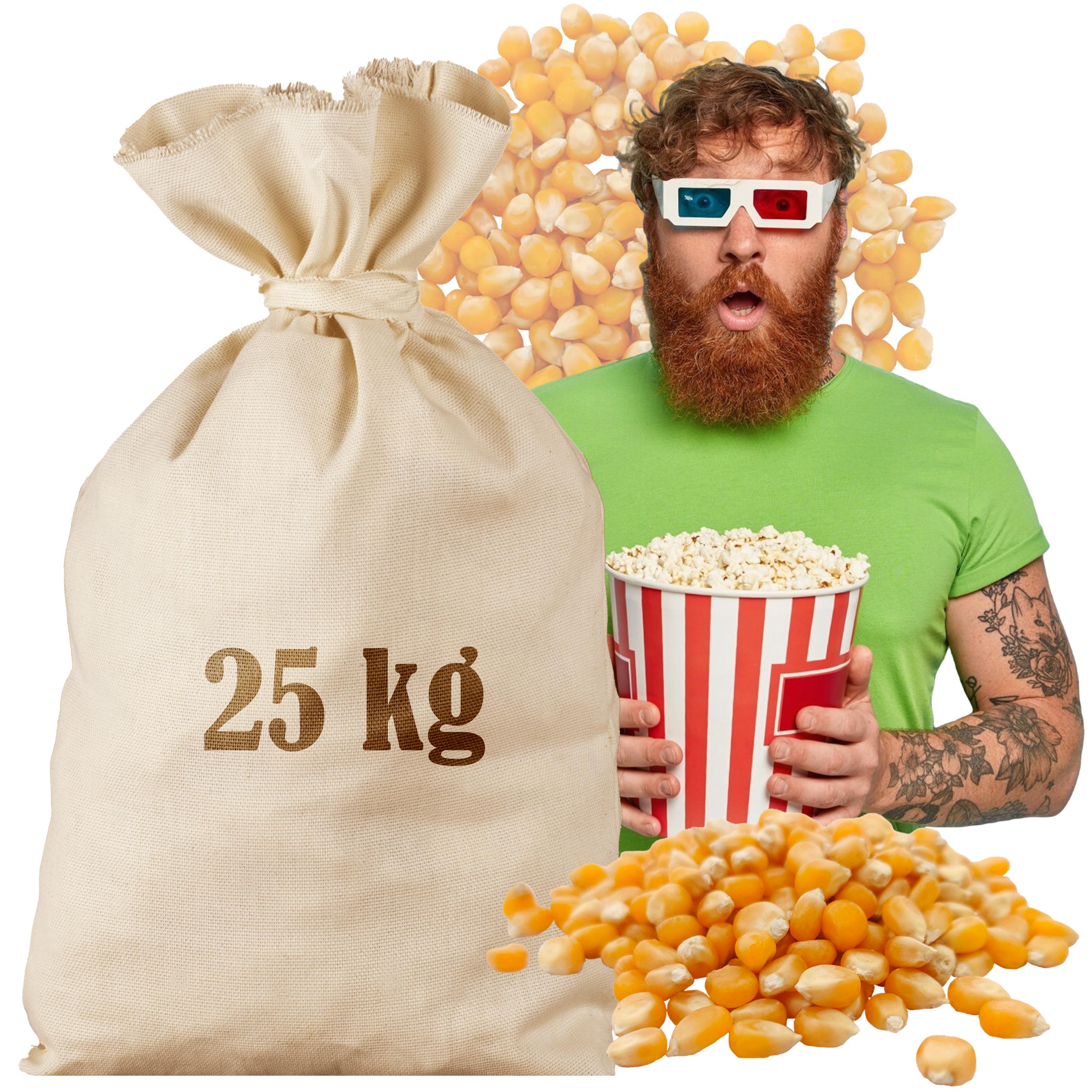 Levně Popcorn Zrno loupané 25 kg Přírodní Kukuřice na smažení Bez Soli