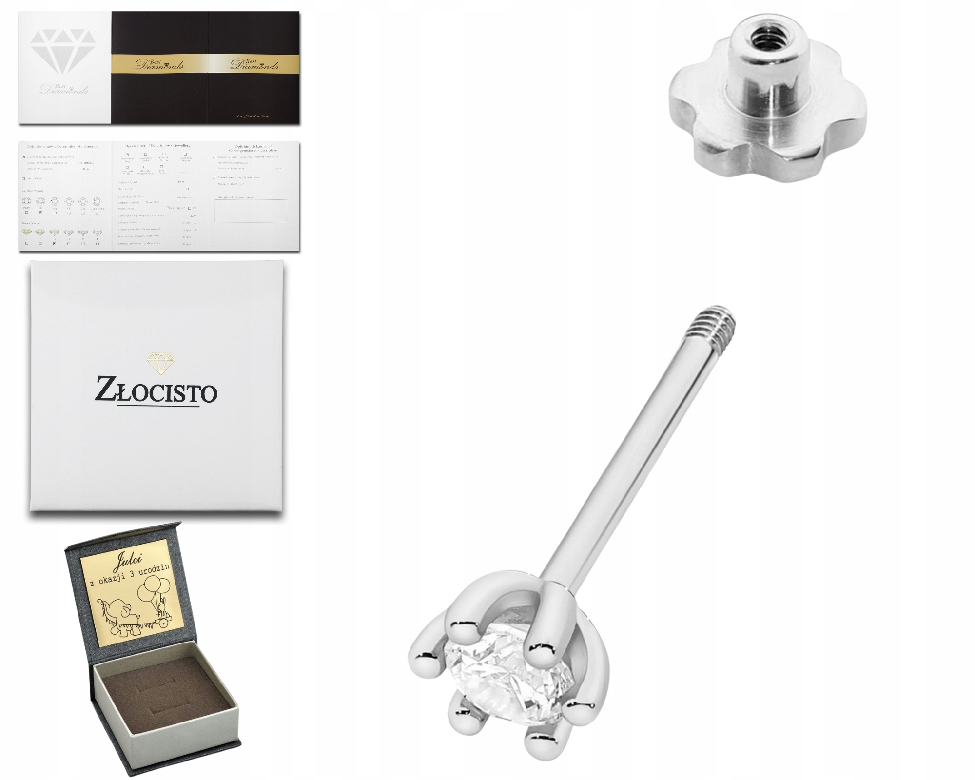 Bílé Zlato Náušnice Klasické V 6 Tlapkách S Diamantem, Šroubovací Tyčinka 1 Ks