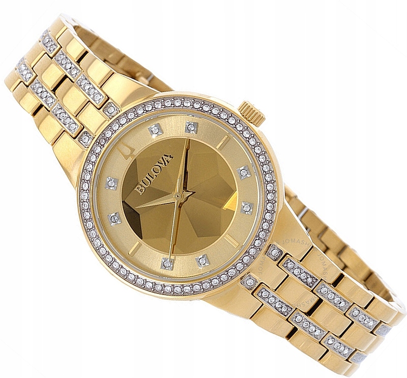 Dámské Bižuterní Hodinky Bulova 97L176 Zlaté S Trojrozměrným Ciferníkem 32 mm