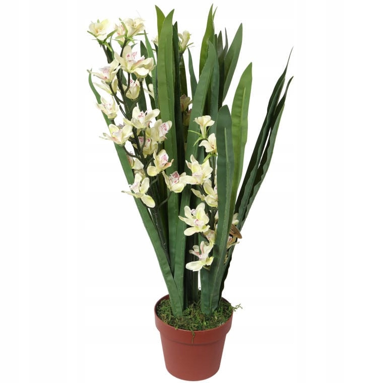 Realistický umělý Orchidej v plastovém květináči, bílý, 75 cm, ozdoba
