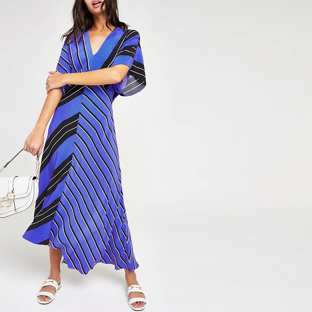 Šaty maxi s proužky, rukávy batwing viskóza M 38