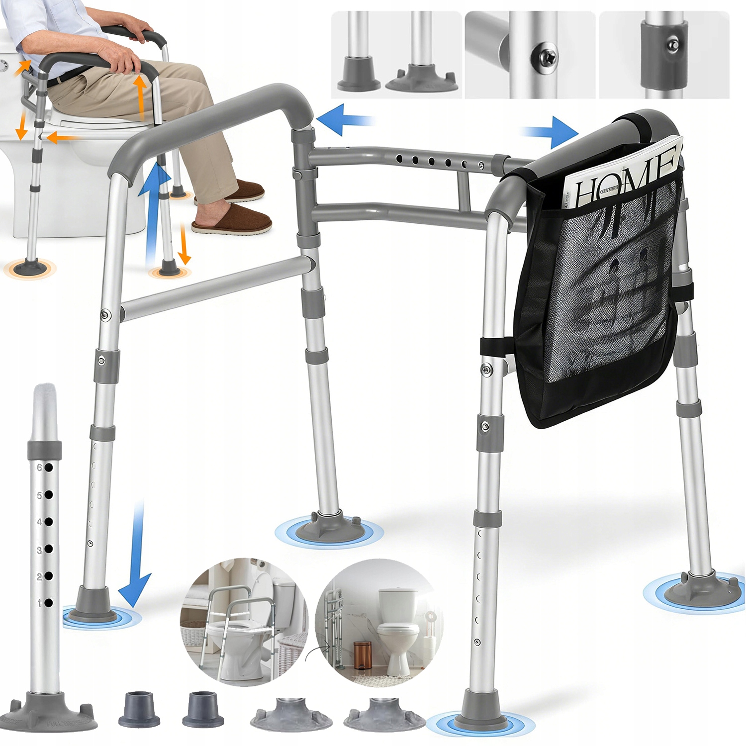 Poręcz Stabilna 4 Nogach ,regulowany Uchwyt Toaletowy Wc Dla Osób Seniorów