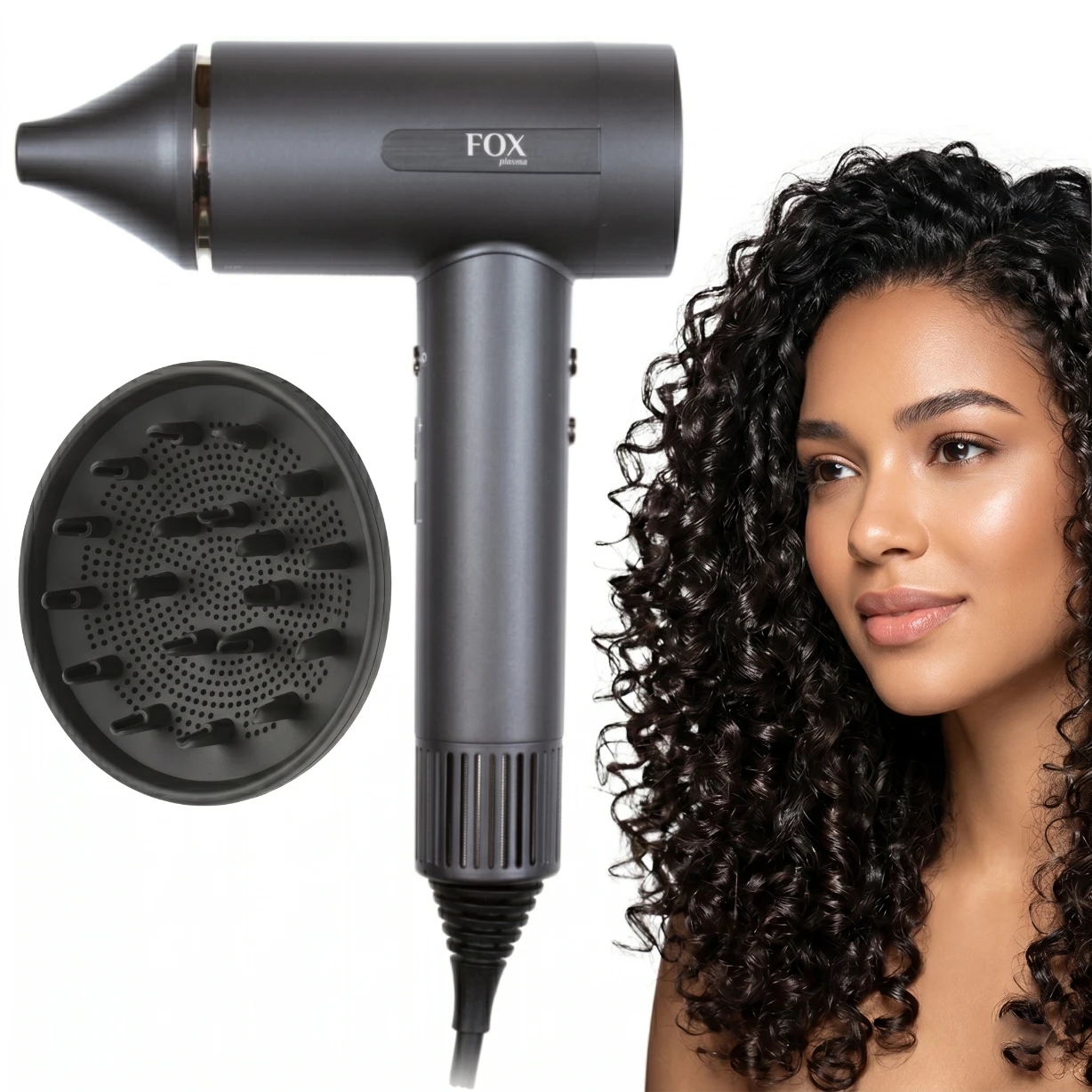 Suszarka do włosów Fox Plasma 1500W Jony Magnetyczny dyfuzor Tryb dziecięcy
