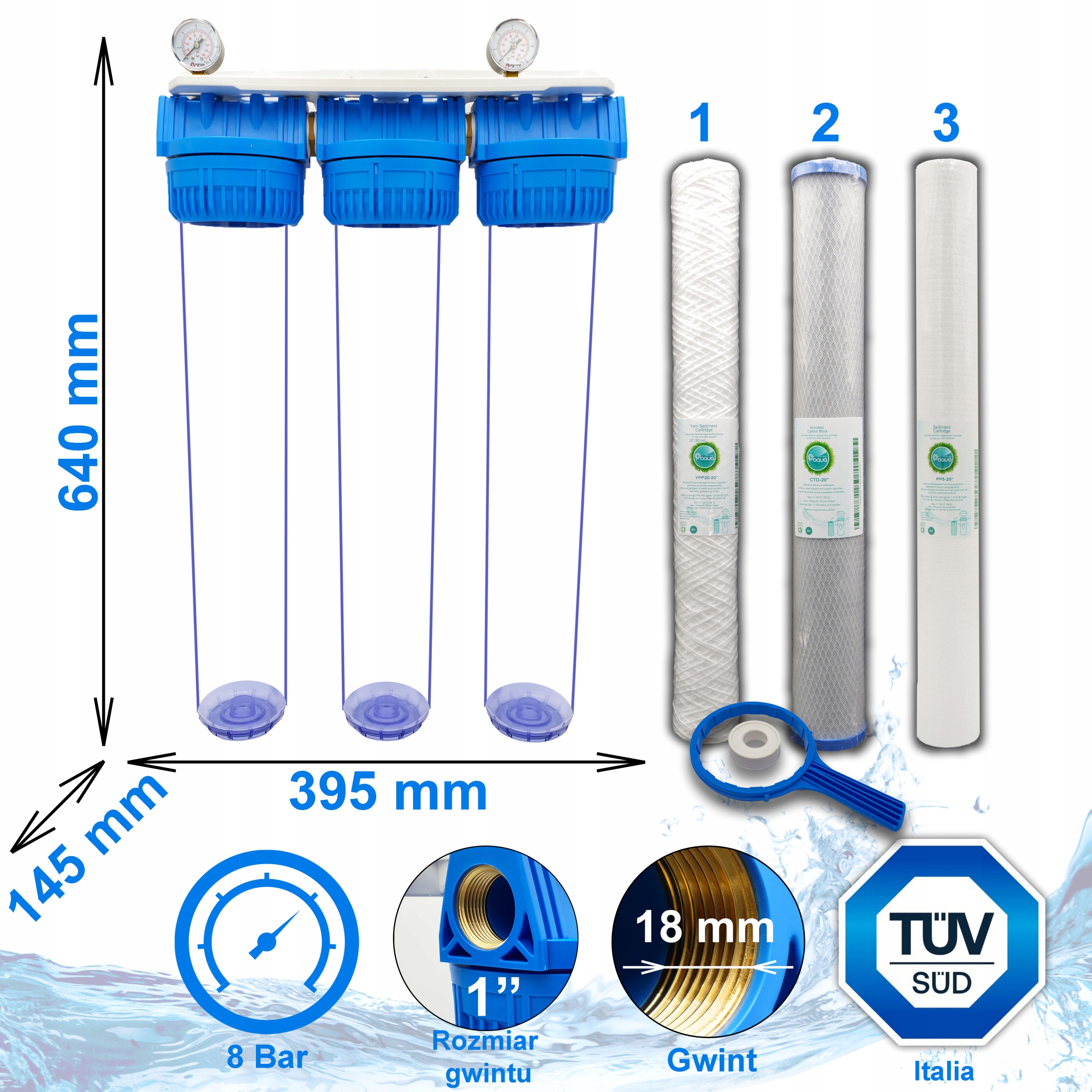 FILTR DO WODY WSTĘPNY NA CAŁY DOM 3 STOPNIOWY 20" Slim