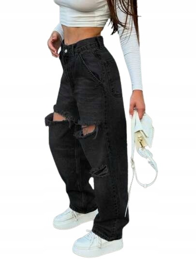 Shein Černé Džíny Mom Jeans S Oděrkami Na Kolenou M 1_A