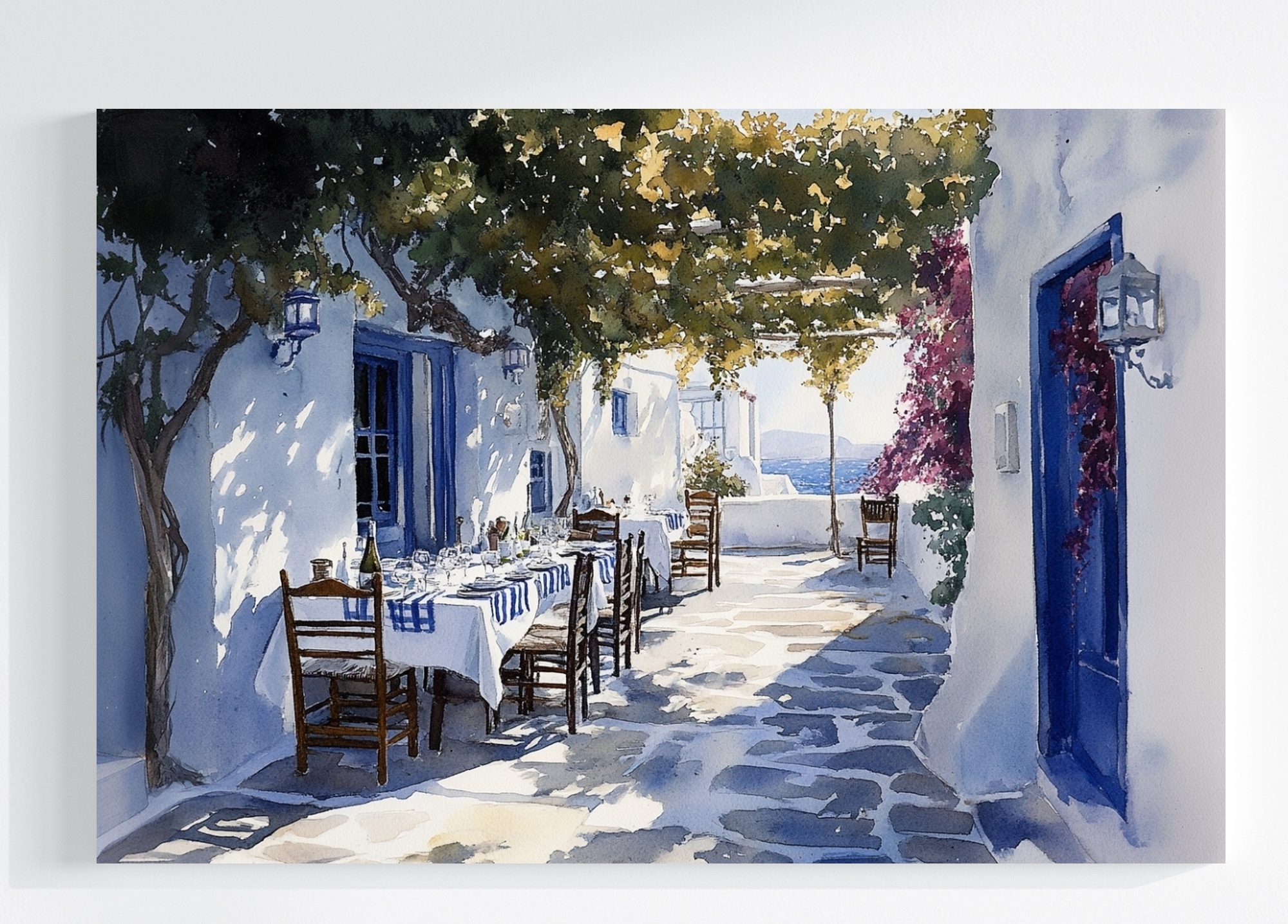 Obraz Na Plátně Canvas Středomořská Terasa Řecko Léto Akvarel 120x80