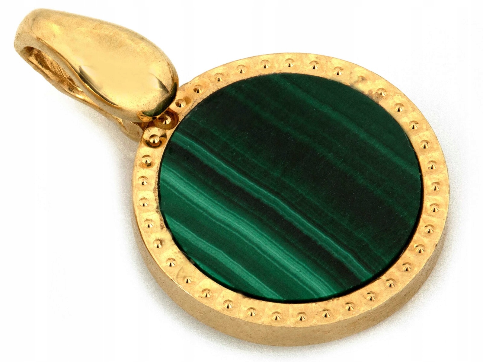 Módní zlatý přívěsek 585 14k s malachitem 1.28g, oválný, krásný šperk
