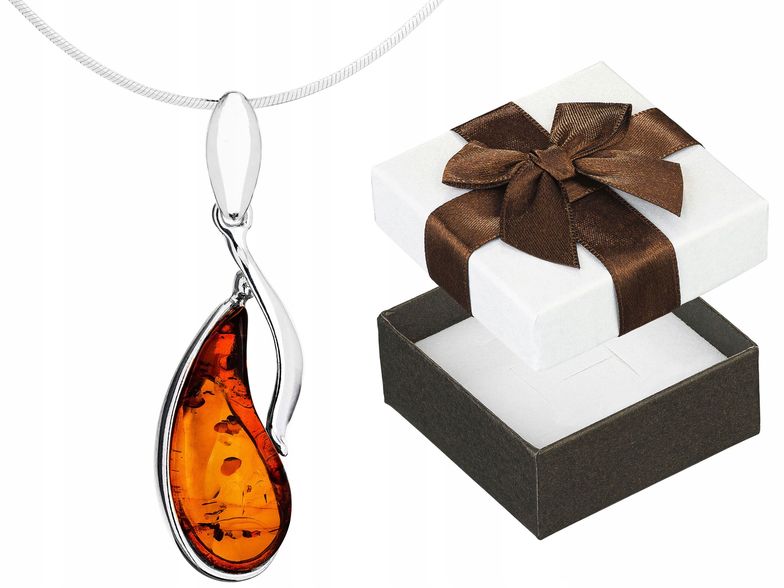 Krátký Stříbrný Dámský Náhrdelník Kapka s Jantarem Slza Choker 38 cm