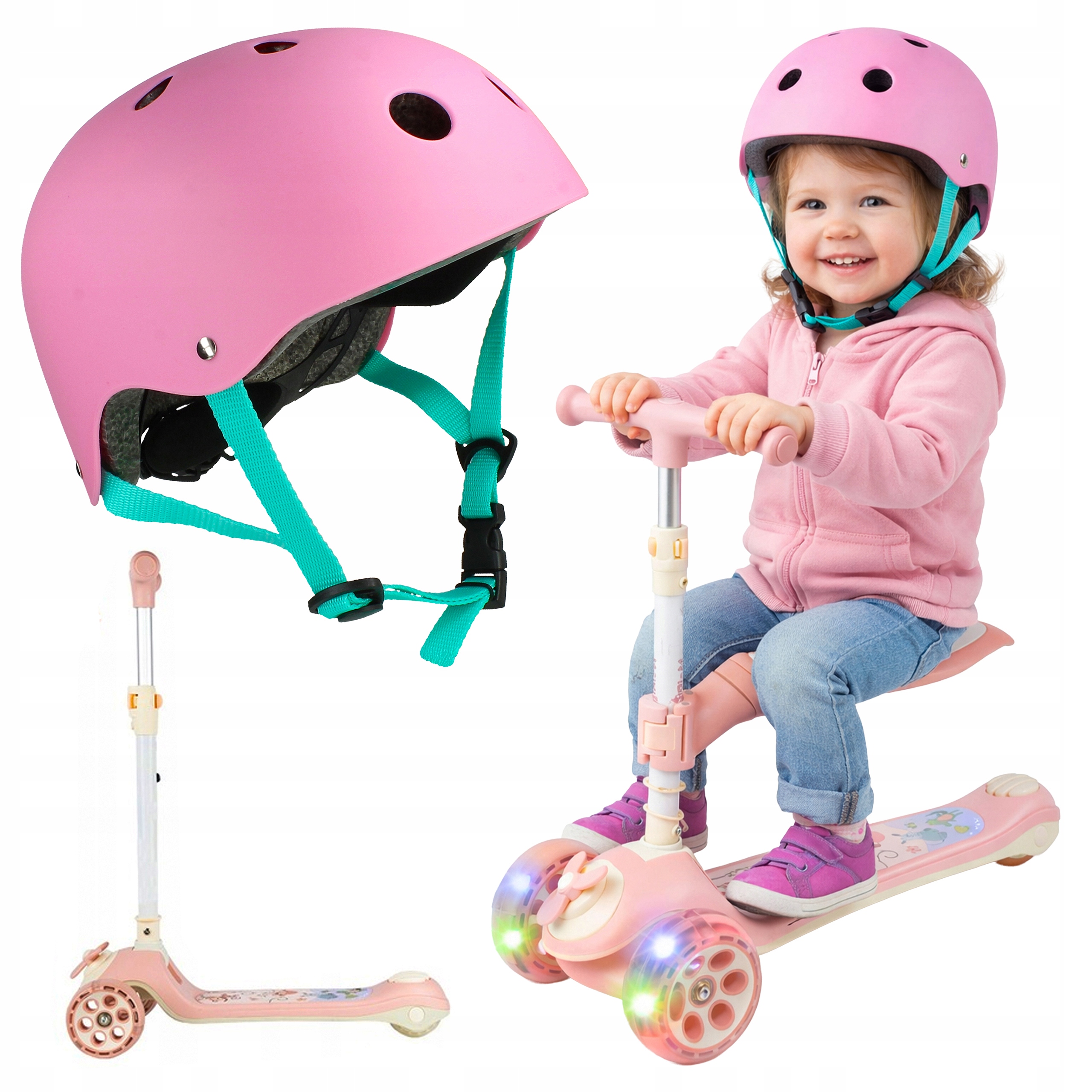 Hulajnoga dziecięca 2w1 z siodełkiem regulowana kask Led 3 koła balansowa