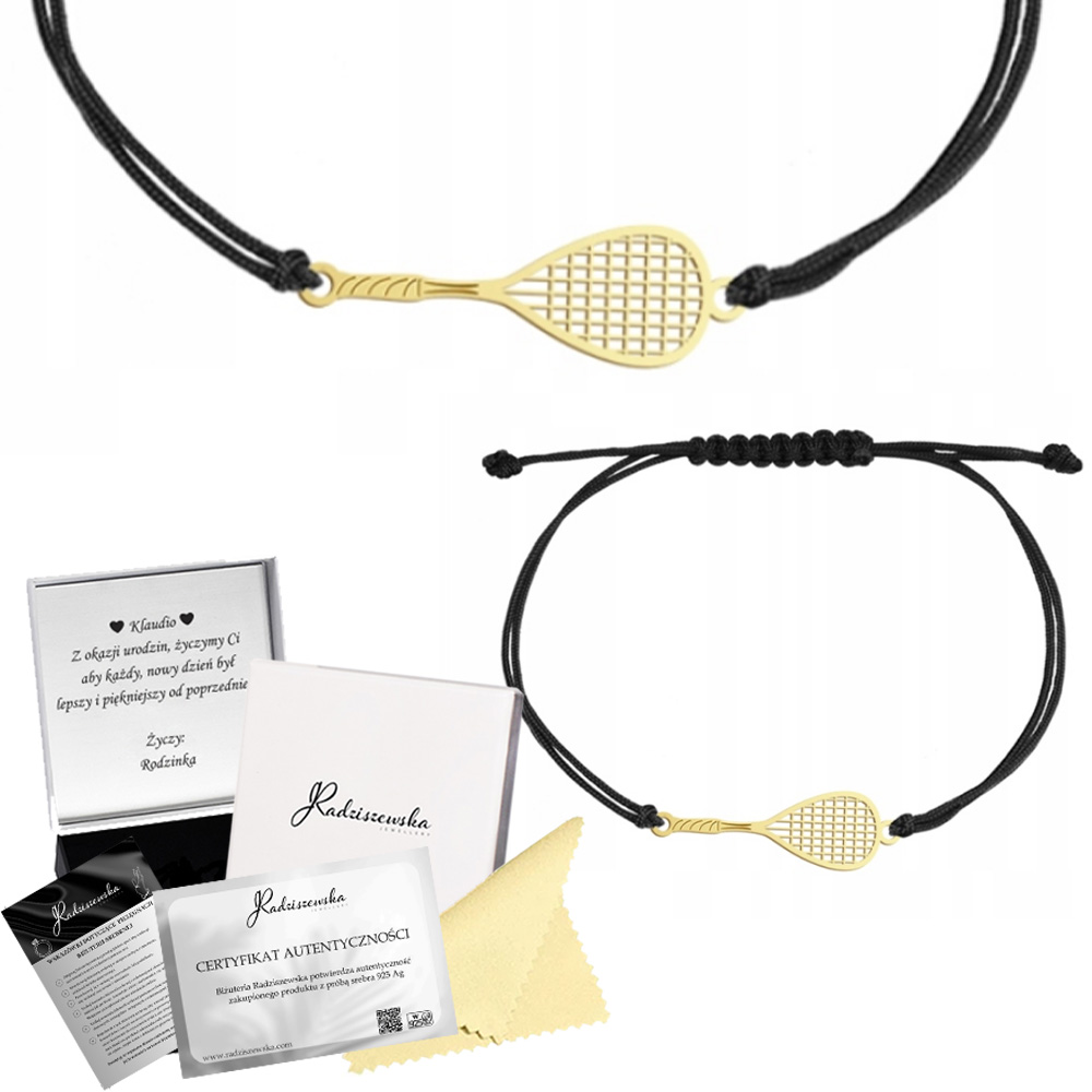 Náramek Zlatá Raketa Na Squash Šňůrka 925 Dárek Přání Bonus