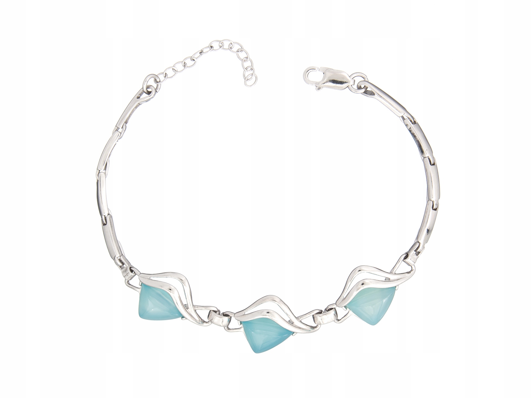 Stříbrný Náramek Achát Aqua Rhodiovaný