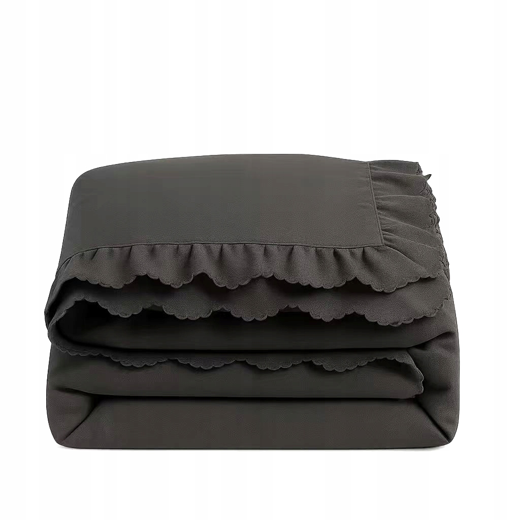 Pościel z falbanką 200x220 zestaw jednokolorowa bez wzoru boho ciemna szara