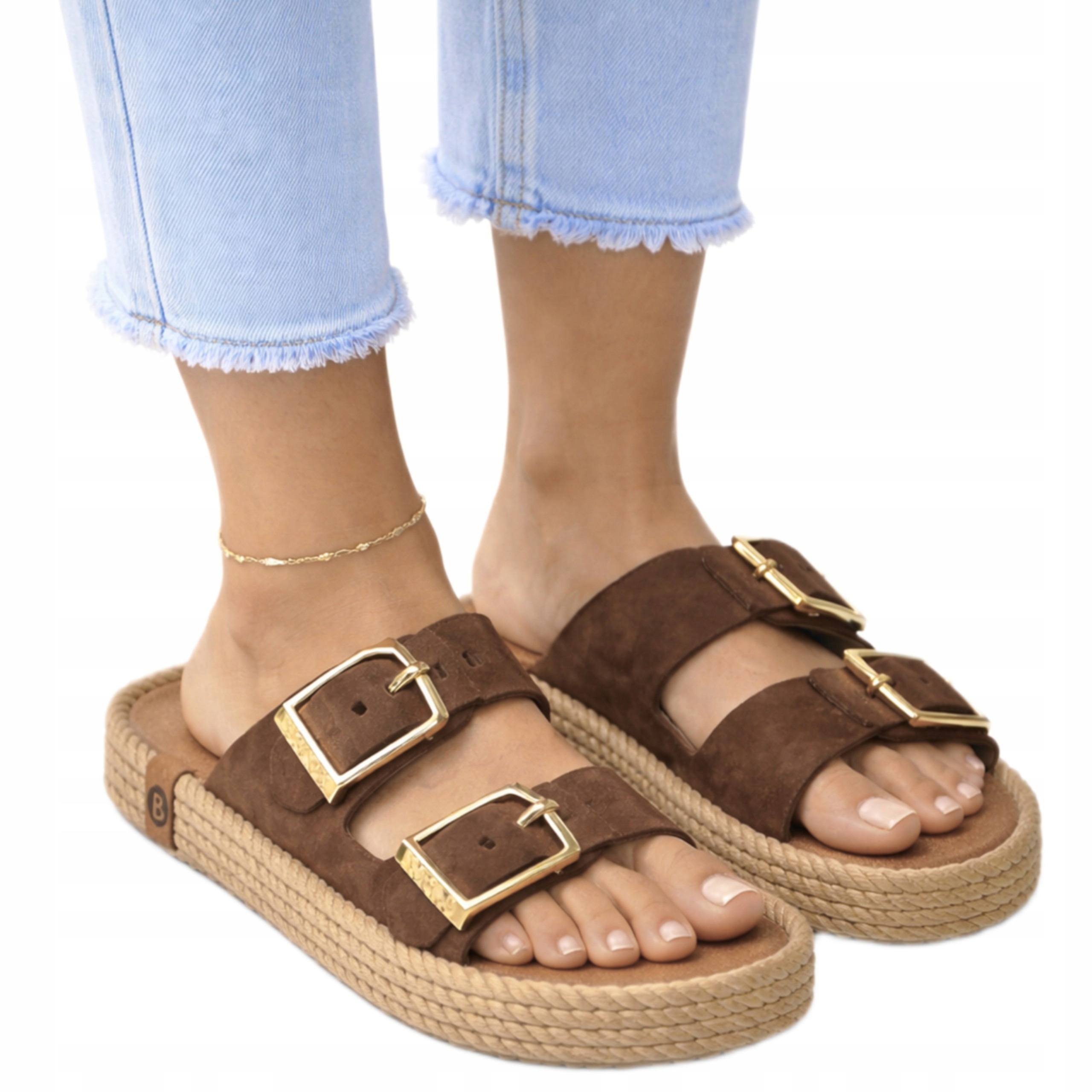 Klapki skórzane damskie Sydney regulowane lekkie na lato zamszowe