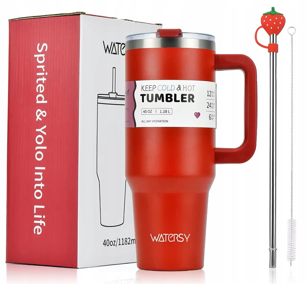 Termohrnek Termoska S Držákem Horké Nápoje Na Kávu Červená 1200 ML