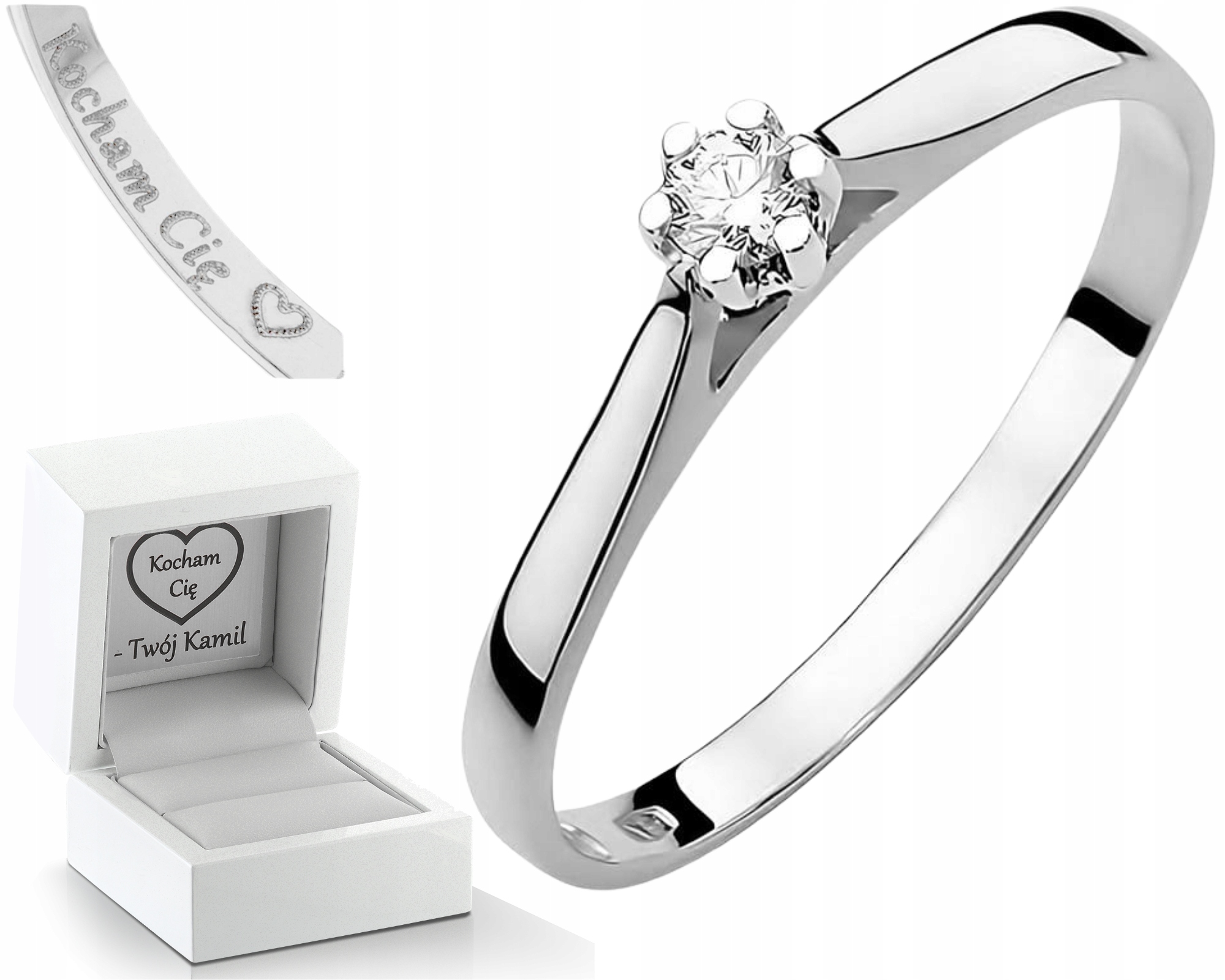 Bílý Zlatý Prstýnek S Laboratorním Diamantem Klasika 585 Gravírování