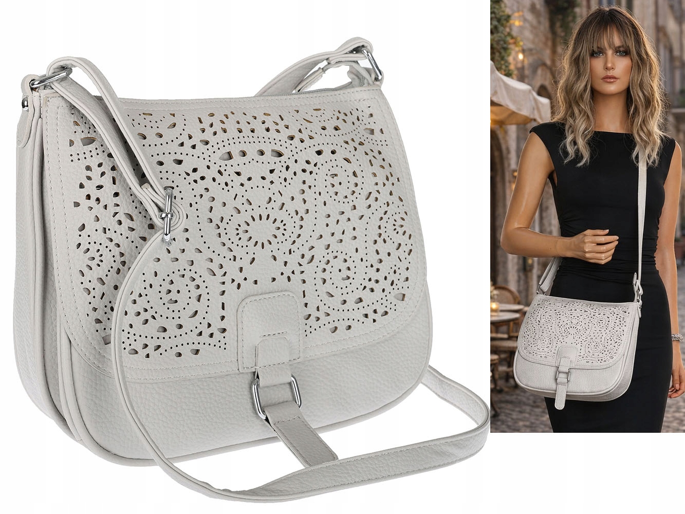 Torebka damska Herisson pojemna ażurowa modna Listonoszka 15B322 Szara