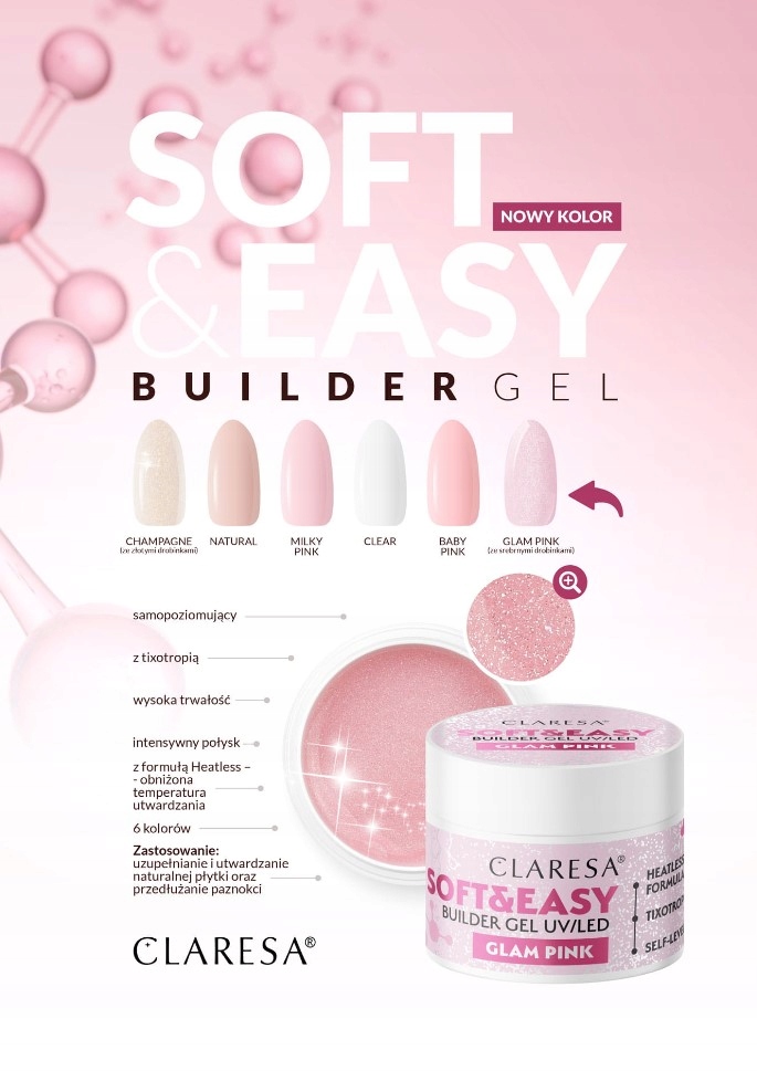 CLARESA Soft&Easy 12g ŻEL BUDUJĄCY DO PAZNOKCI Gold Prosecco Marka Claresa