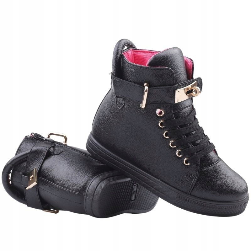 CZARNE BOTKI DZIEWCZĘCE SNEAKERSY BUTY DZIECIĘCE SPORTOWE UKRYTE KOTURNY Płeć dziewczynki