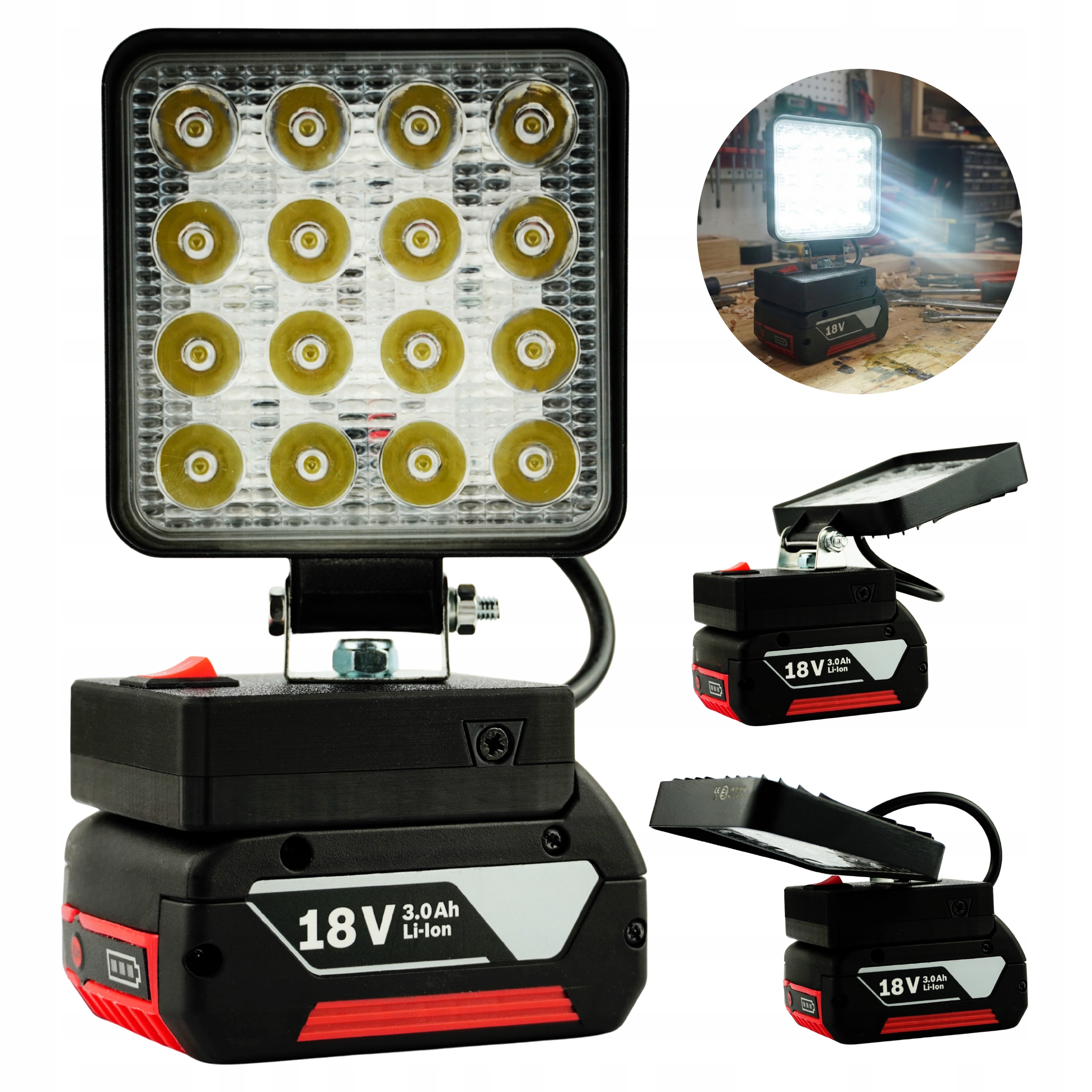 Lampa robocza do Bosch GBA halogen LED na akumulator adapter baterii 6000K
