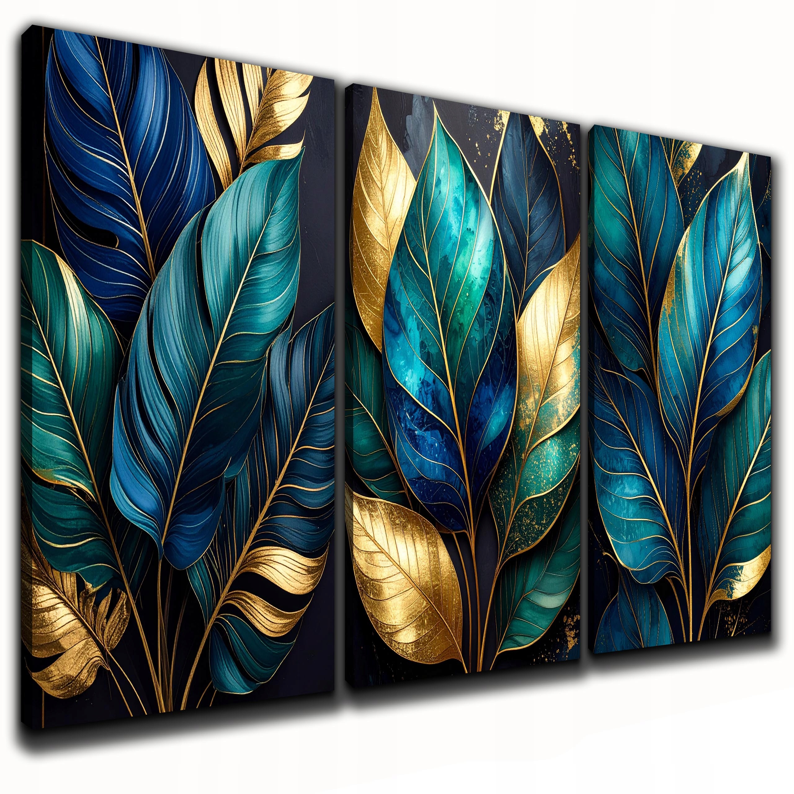 Obraz do salonu na ścianę Liście Glamur Boho do sypialni 120X60 Tryptyk