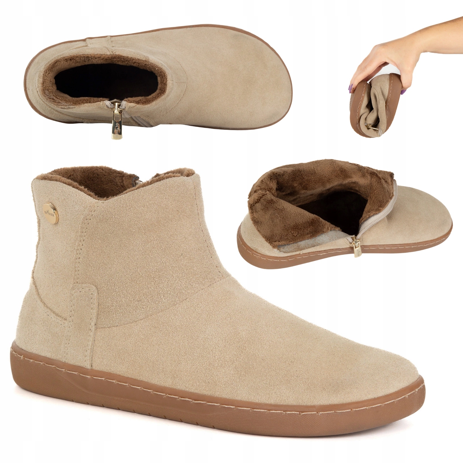 Dámské zimní kotníkové boty barefoot kožené zateplené Olivier 202MP béžové 41