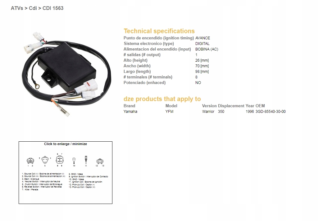 Dze Zapaľovací Modul CDI Yamaha Yfm 350 Warrior '96 (OEM-3GD-85540-30-00) ()