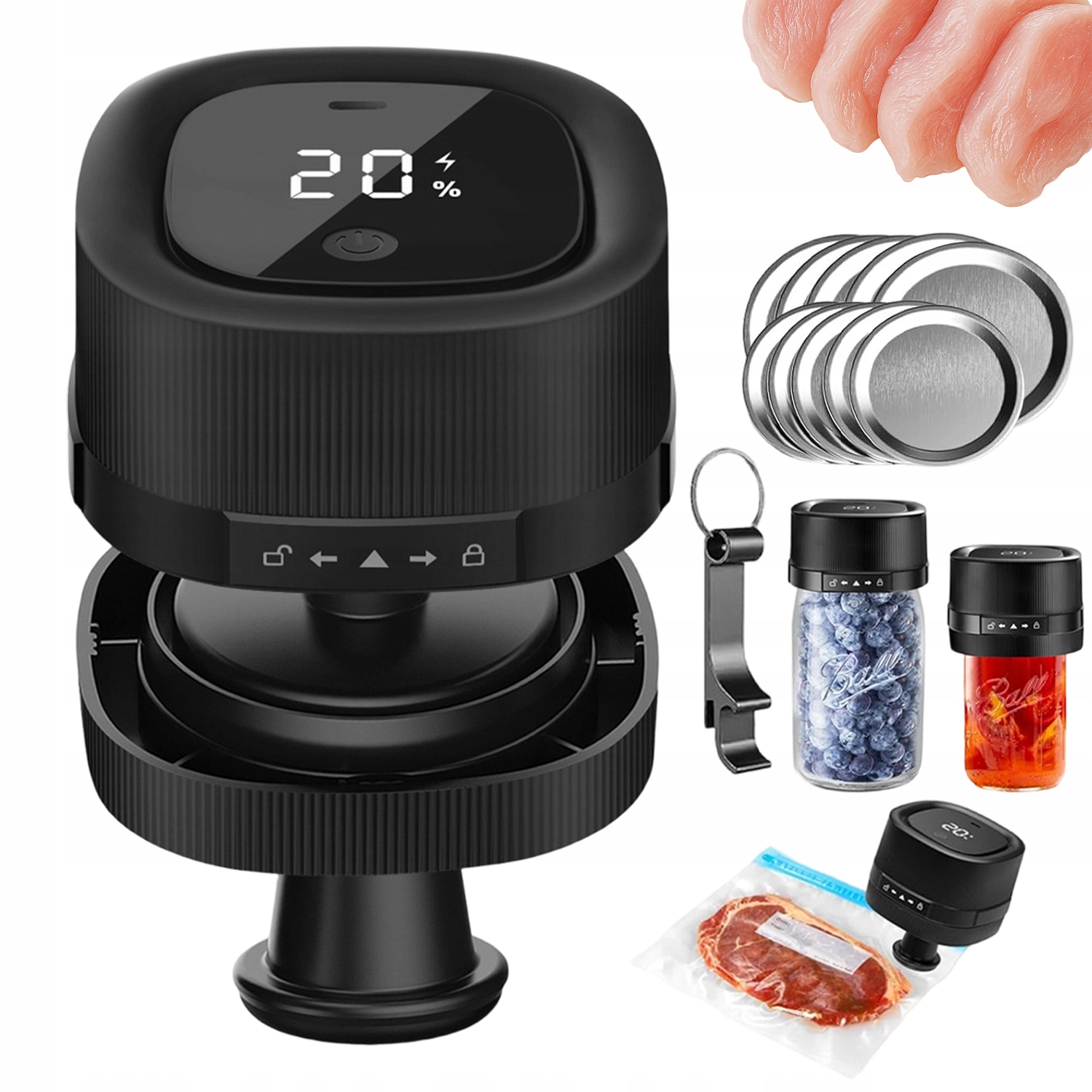 Maszynka Do Próżniowego Zamykania Słoików I Woreczków Led +10 Pokrywek