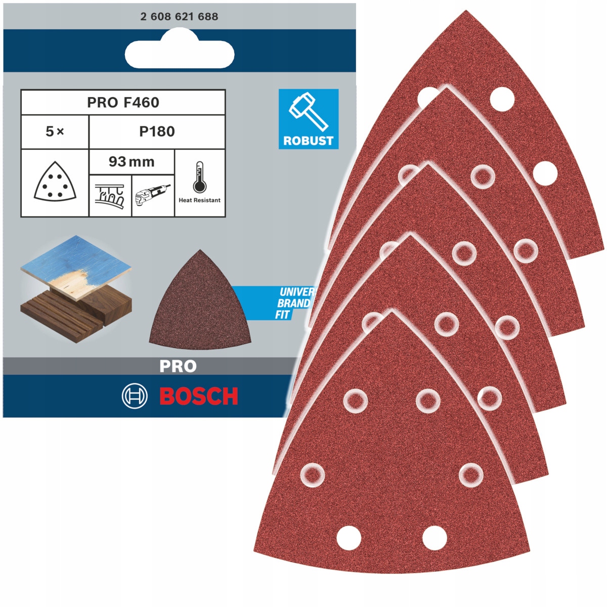 Zestaw 5 papierów ściernych na rzep Delta 93mm Gr. 180 Bosch Pro