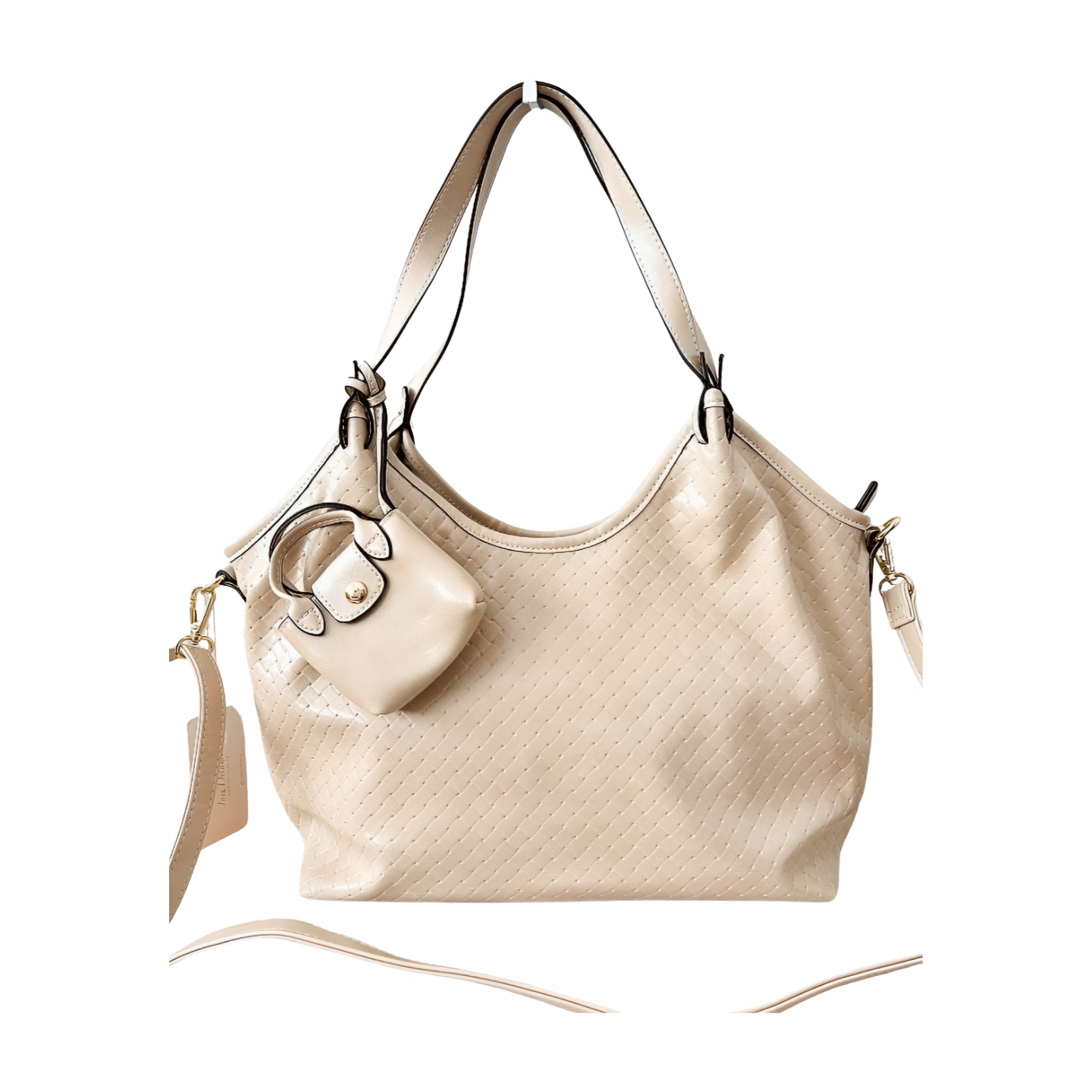 Ines Delaure shopper kabelka přes rameno světle béžová s pleteninou