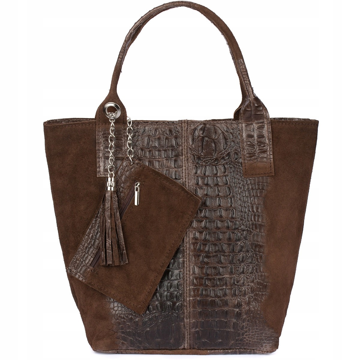 Kožená taška dámská shopper na zip velká A4 s italskou kosmetickou taštičkou