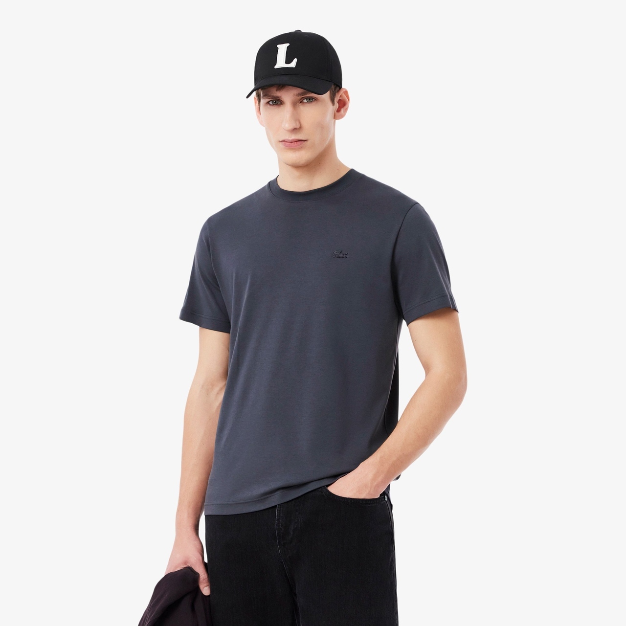 Lacoste Tričko Pánské Embroidered Signature Gris Fonce S