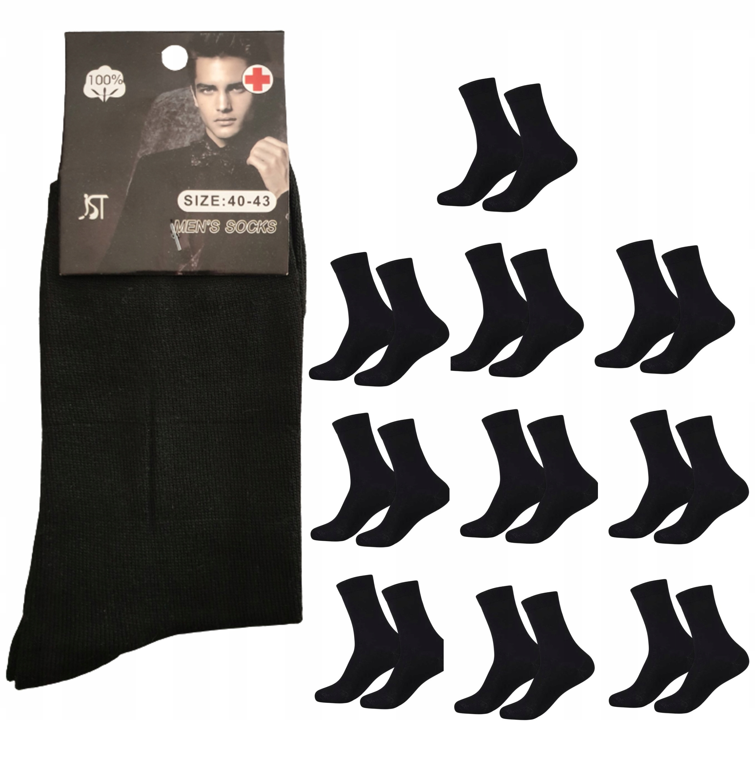 

10 Par Skarpety Męskie 100% Bawełna rozmiar 43-47