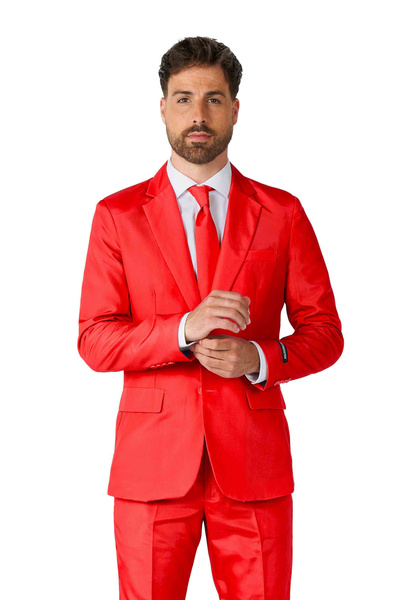 Pánský Červený Hladký Oblek Suitmeister Slim Fit M
