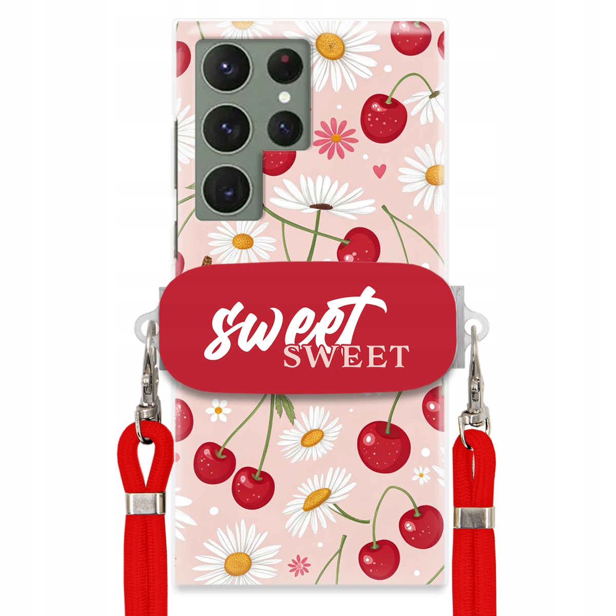 Pouzdro pro Samsung S23 Ultra Červené vodítko držák Sweet Sweet Višňový Květ