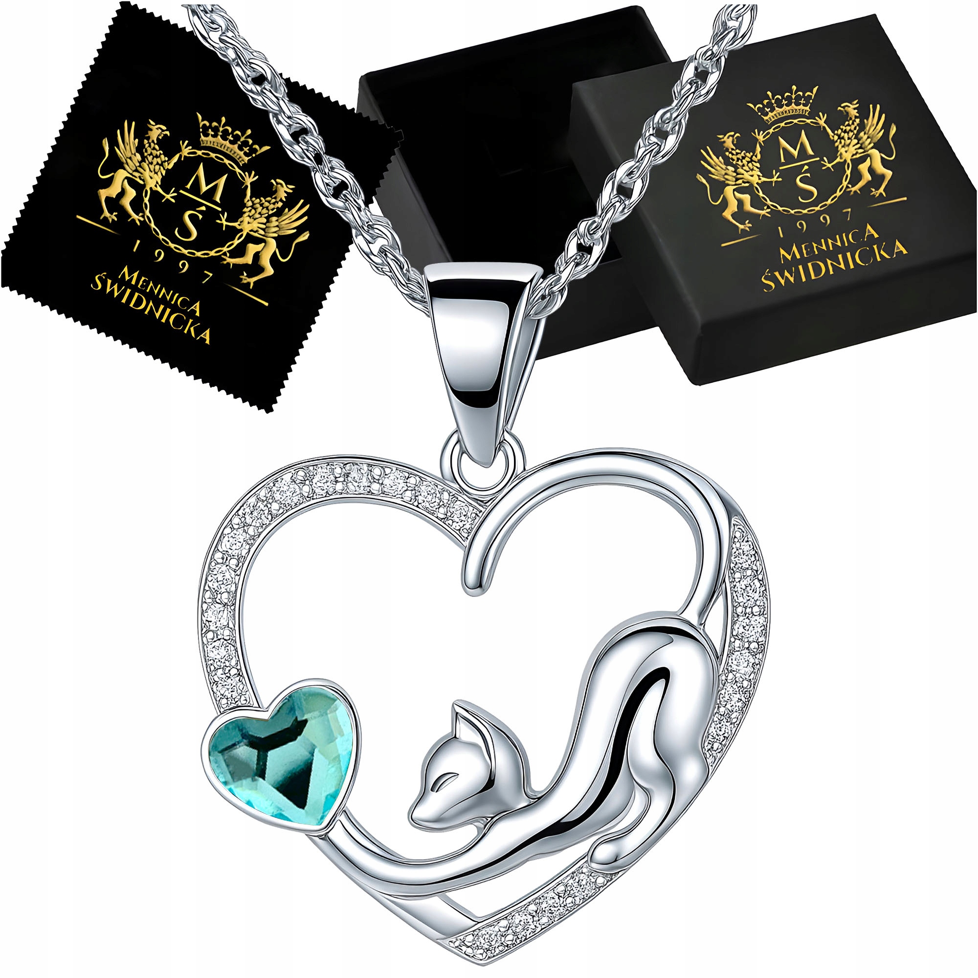 Stříbrný Přívěsek s Kočkou a Srdcem Dárek Ideální pro Každou Příležitost