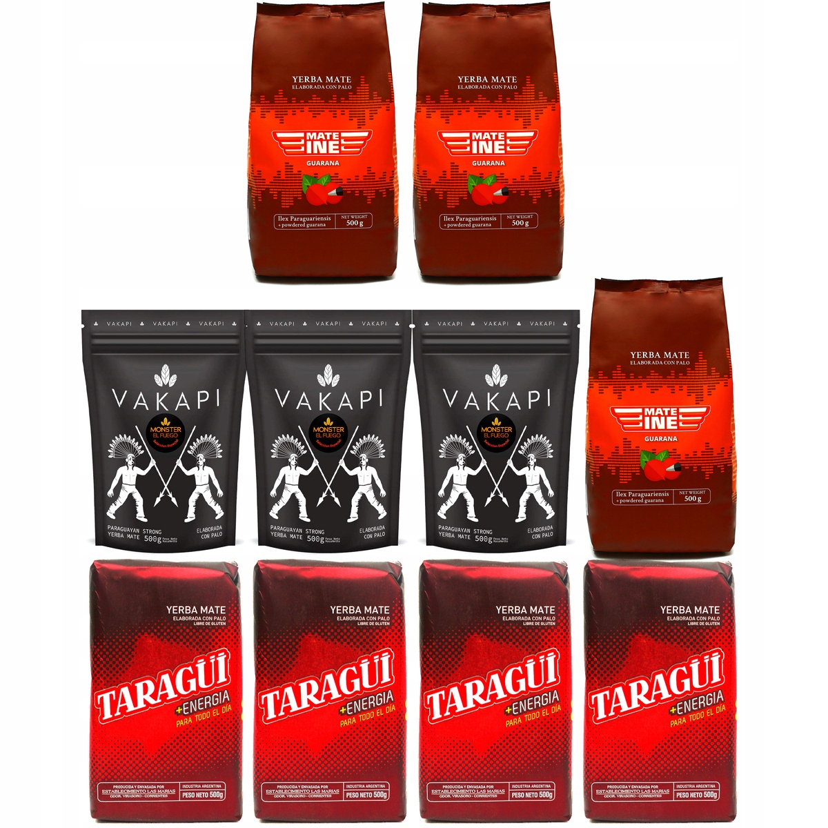 Sada Yerba Mate Taragüi mas Energia Vakapi Moster El Fuego 10x 500g Moc