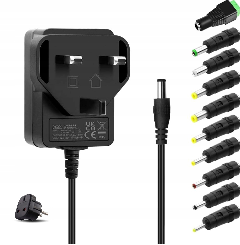 Aclorol Zasilacz 12V 1A 12W Adapter Ac DC 10 Końcówek Uniwersalny