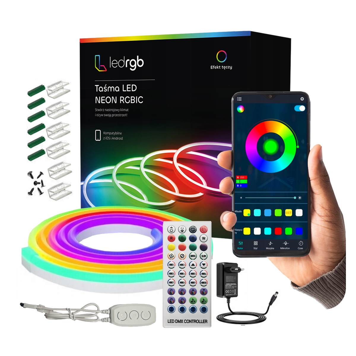 Led Pásek 3M Neon 5050 Rgbic Bluetooth Aplikace Dálkový Ovladač Duha Set 60LED/M