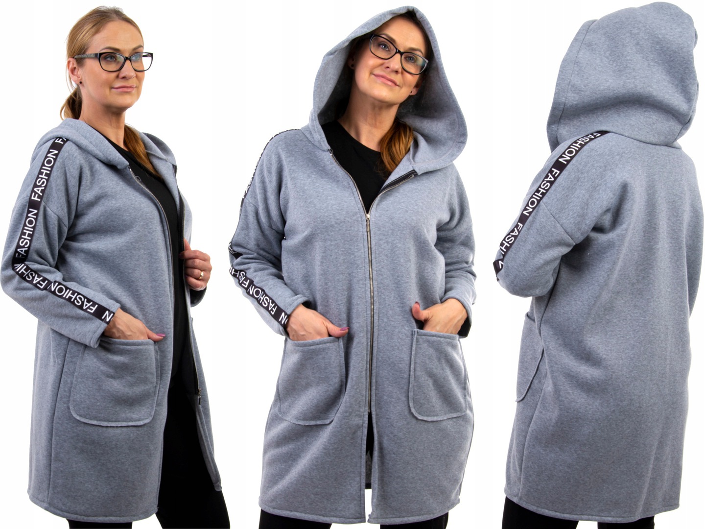 E02 CIEPŁA MODNA BLUZA z LAMPASEM I KAPTUREM Rozm.38 Rozmiar 38