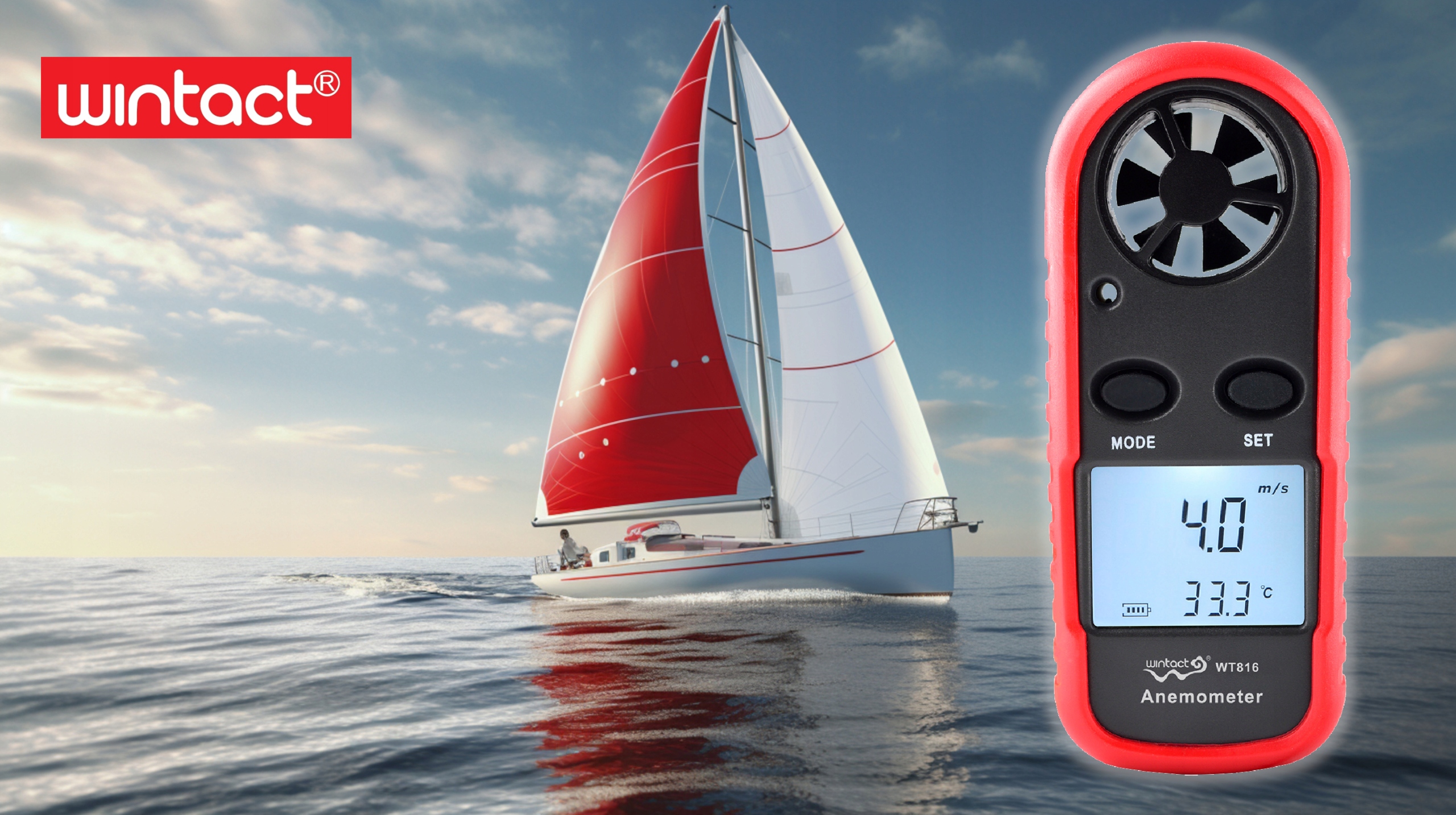 Wiatromierz Anemometr Miernik Pomiar Wiatru i Temperatury do 30 m/s LCD Marka Wintact