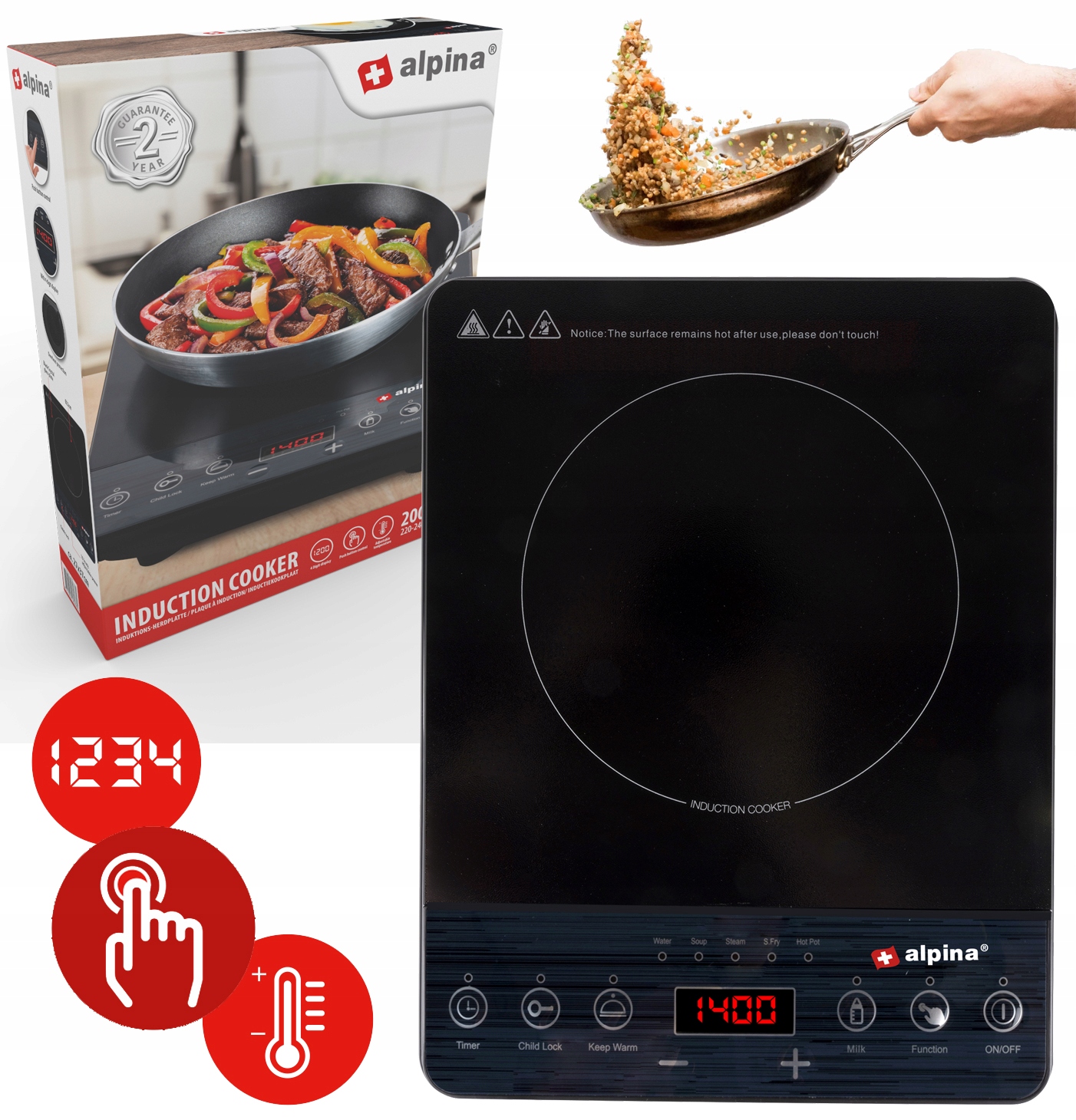 Płyta Indukcyjna Kuchenka 2000W Przenośna Timer Dotykowa 60°C 240°C Led