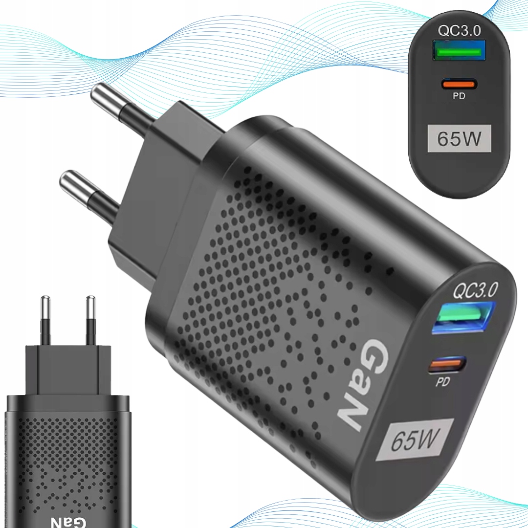 2X Rychlá Síťová Nabíječka 65W GaN Usb Usb-c Pd Qc 3.0 Výkonná Univerzální