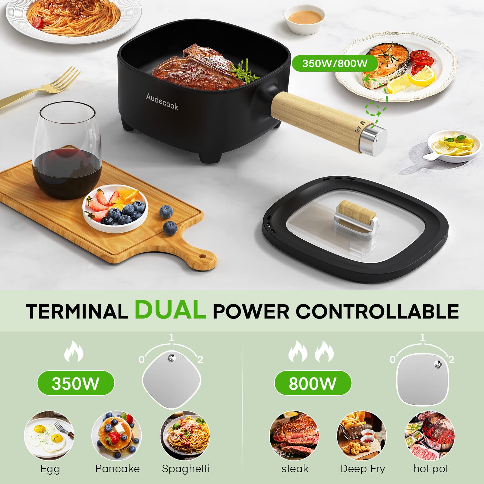 AUDECOOK Elektryczny Garnek 2L z Parowarem Antyadhezyjny Multicooker — miniatura 3