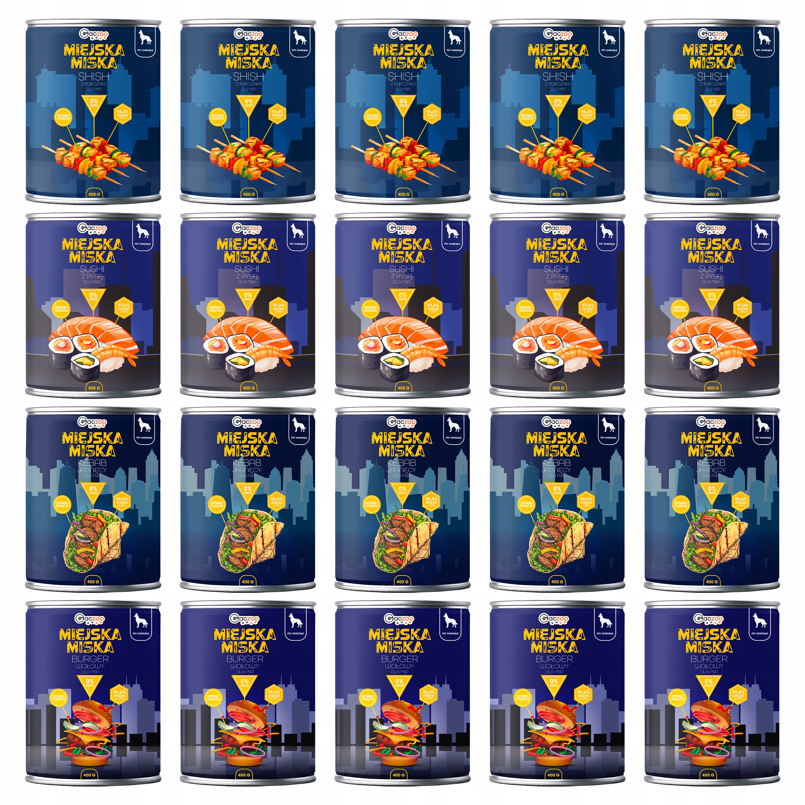 Levně Gaczoo Městská miska bezobilná krmivo mokré pro psa Mix chutí 20 x 400 g