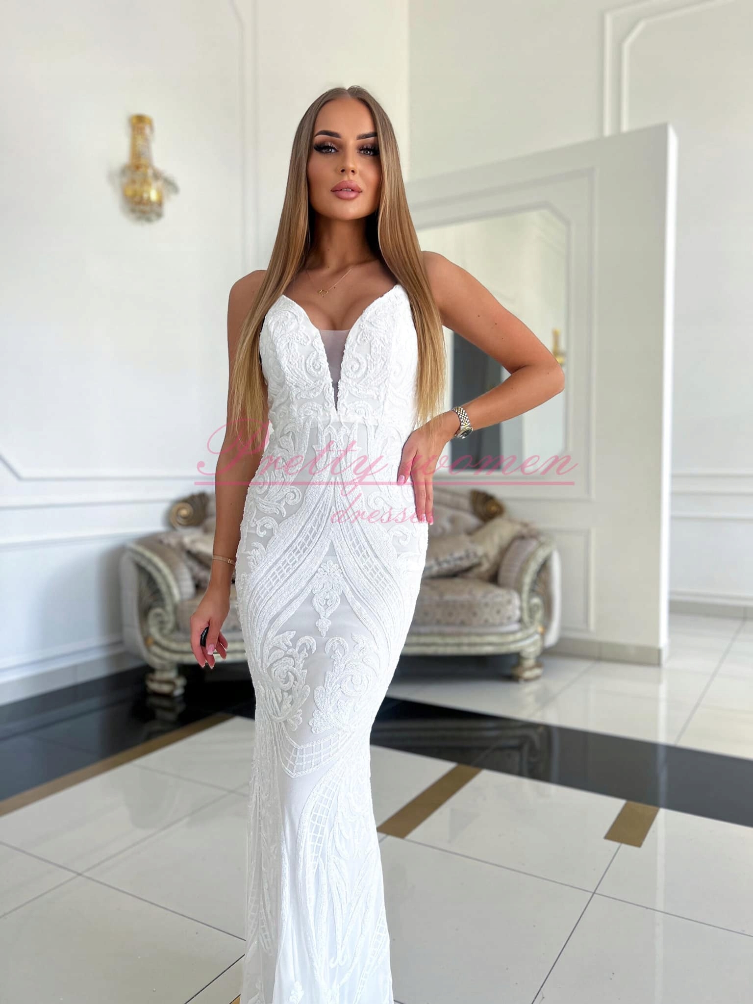Šaty Lamborghini Dlouhá Svatební Přiléhavá Bílá 40